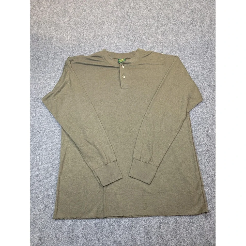 Cabela's Henley Shirt Mens XL Green Long Sleeve Thermal Made‎ USA Casual Outdoor